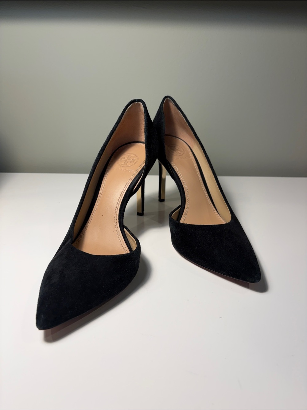 Tory Burch Black Suede Pointed-Toe d’Orsay Stiletto Pumps